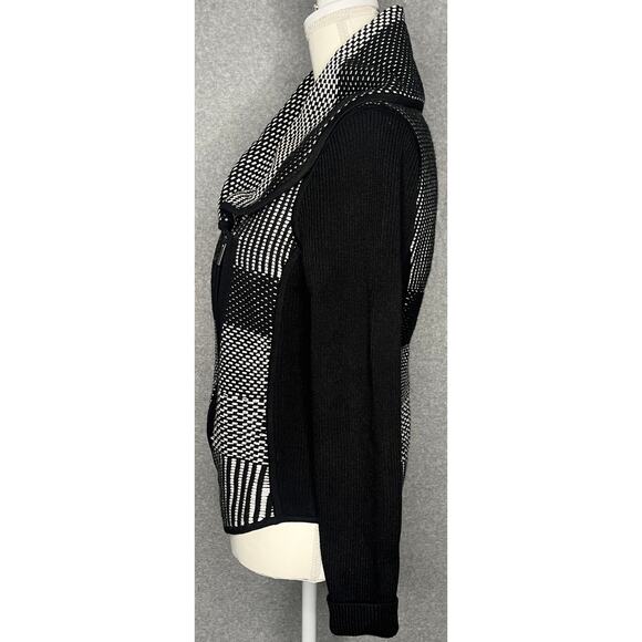 Carlisle women's Sweater Black White Shawl Collar Fitted Diagonal Zipper M - Picture 6 of 8
